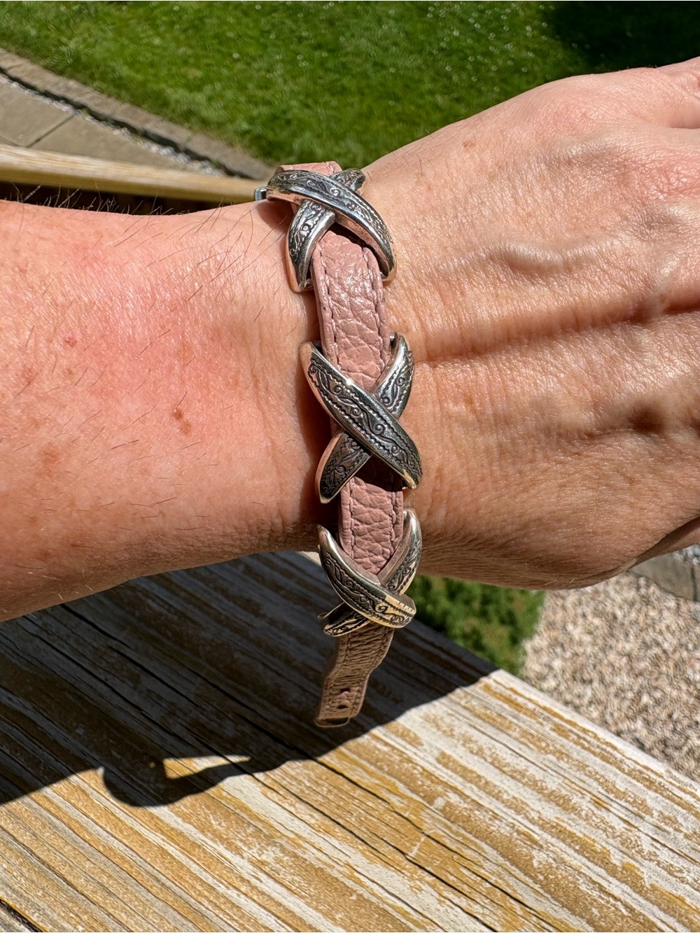 Brighton Kriss Kross Etched Pink Leather Bracelet